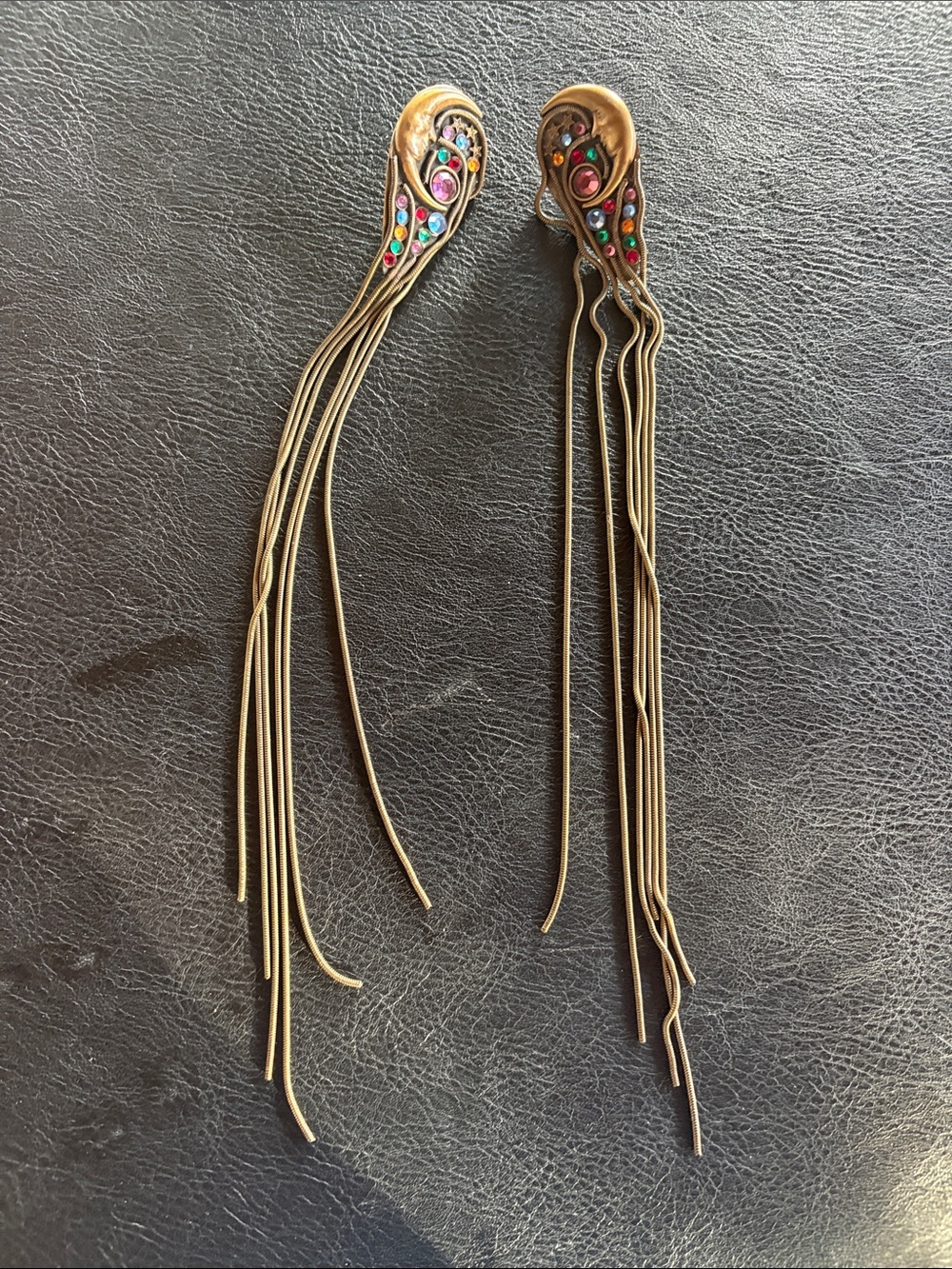 Gold-Tone Multistone Dangle Fringe Earrings - Colorful Crystal Accents